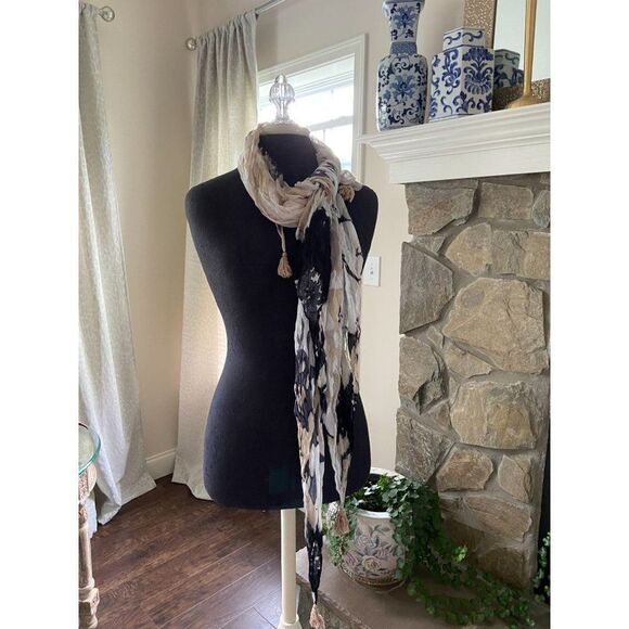 Multicolored scarf (Blue, cream, tan) - Picture 1 of 1